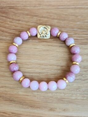 Pink Rhodonite & Pink Opal Beads Bracelet, Stretch, Hand Crafted